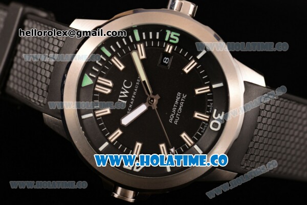 IWC Aquatimer Miyota Quartz Steel Case with Black Dial Black Rubber Strap and White Markers - Click Image to Close