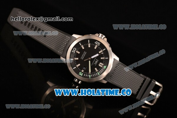 IWC Aquatimer Miyota Quartz Steel Case with Black Dial Black Rubber Strap and White Markers - Click Image to Close