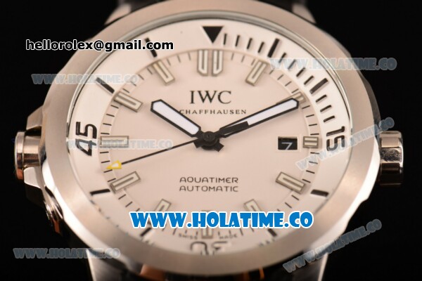 IWC Aquatimer Miyota Quartz Steel Case with White Dial Black Rubber Strap and Stick Markers - Click Image to Close
