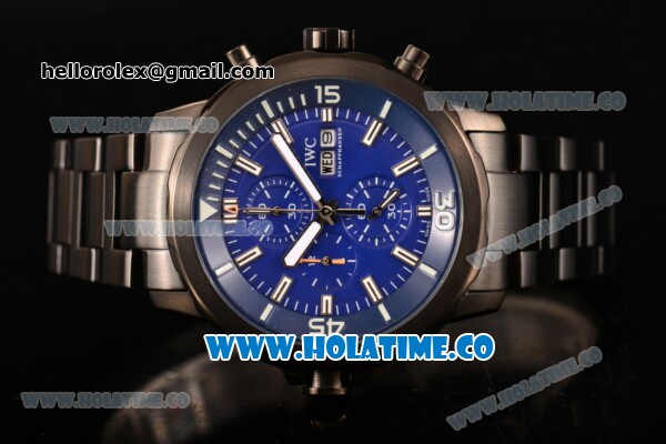 IWC Aquatimer Chronograph Edition “Expedition Jacques-Yves Cousteau” Miyota Quartz PVD Case with Blue Dial and Stick Markers - Click Image to Close