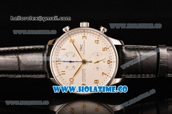 IWC Portugieser Chrono Swiss Valjoux 7750 Automatic Steel Case with White Dial and Gold Arabic Numeral Markers - Click Image to Close
