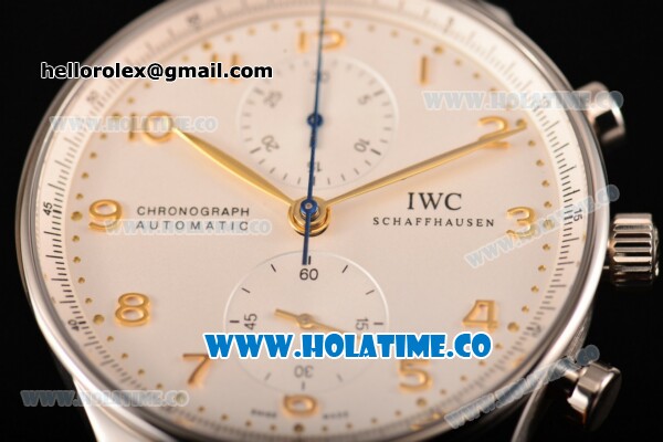 IWC Portugieser Chrono Swiss Valjoux 7750 Automatic Steel Case with White Dial and Gold Arabic Numeral Markers - Click Image to Close