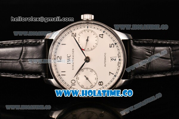 IWC Portuguese Asia Automatic Steel Case with Silver Arabic Numeral Markers White Dial and Black Leather Strap - Click Image to Close