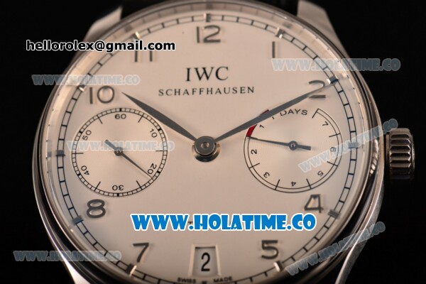 IWC Portuguese Asia Automatic Steel Case with Silver Arabic Numeral Markers White Dial and Black Leather Strap - Click Image to Close