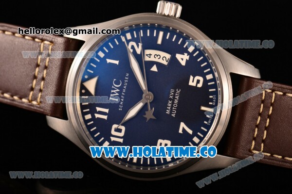 IWC Pilot's Watches Mark XVII Edition "Le Petit Prince" Swiss ETA 2892 Automatic Steel Case with Blue Dial and Brown Leather Strap - White Arabic Numeral Markers - Click Image to Close