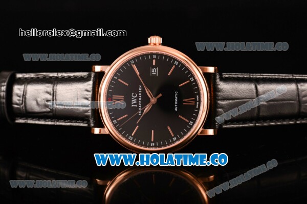 IWC Portofino Automatic Miyota 9015 Automatic Rose Gold Case with Black Dial and Stick Markers - Click Image to Close