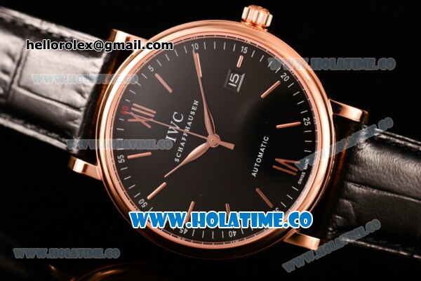 IWC Portofino Automatic Miyota 9015 Automatic Rose Gold Case with Black Dial and Stick Markers - Click Image to Close