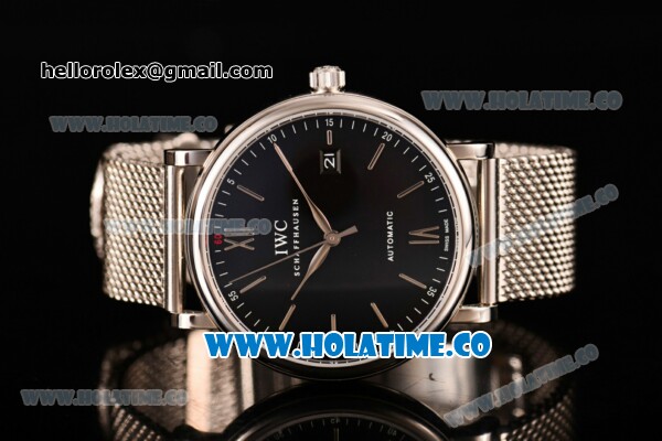 IWC Portofino Automatic Miyota 9015 Automatic Full Steel with Black Dial and Silver Stick Markers - Click Image to Close