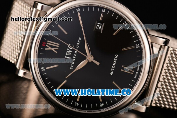IWC Portofino Automatic Miyota 9015 Automatic Full Steel with Black Dial and Silver Stick Markers - Click Image to Close