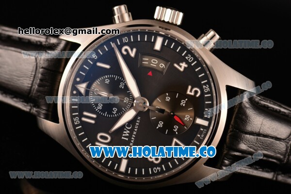 IWC Pilot's Watch Chrono Swiss Valjoux 7750 Automatic Steel Case with Grey Dial and White Arabic Numeral Markers (BP) - Click Image to Close