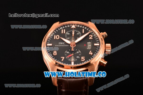 IWC Pilot's Watches Spitfire Chronograph Swiss Valjoux 7750 Automatic Rose Gold Case with Grey Dial Brown Leather Strap and Numeral Markers (BP) - Click Image to Close