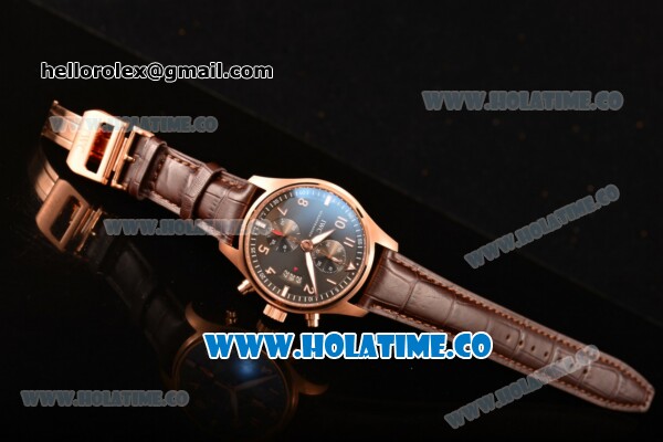 IWC Pilot's Watches Spitfire Chronograph Swiss Valjoux 7750 Automatic Rose Gold Case with Grey Dial Brown Leather Strap and Numeral Markers (BP) - Click Image to Close