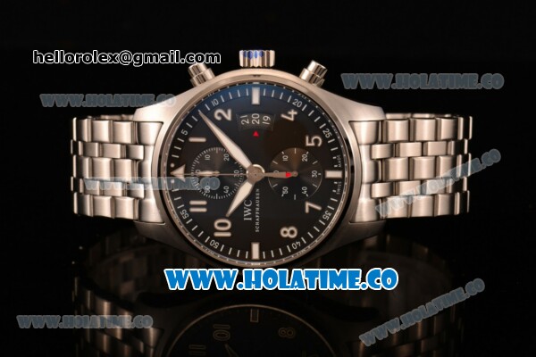 IWC Pilot's Watches Spitfire Chronograph Swiss Valjoux 7750 Automatic Full Stel with Black Dial and White Arabic Numeral Markers (BP) - Click Image to Close