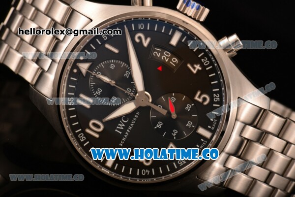 IWC Pilot's Watches Spitfire Chronograph Swiss Valjoux 7750 Automatic Full Stel with Black Dial and White Arabic Numeral Markers (BP) - Click Image to Close