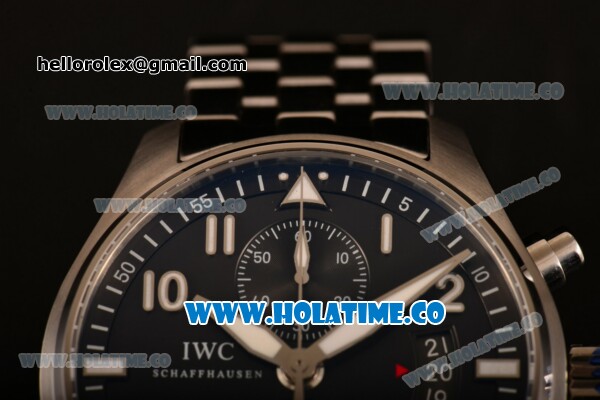 IWC Pilot's Watches Spitfire Chronograph Swiss Valjoux 7750 Automatic Full Stel with Black Dial and White Arabic Numeral Markers (BP) - Click Image to Close