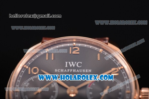 IWC Portugieser Power Reserve Clone IWC 52010 Automatic Rose Gold Case with Arabic Numeral Markers and Grey Dial (ZF) - Click Image to Close