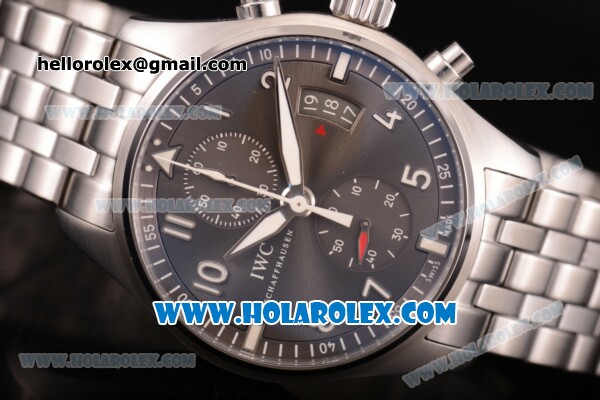 IWC Pilot's Watch Spitfire Chronograph Swiss Valjoux 7750 Automatic Full Steel with Grey Dial and White Arabic Numeral Markers - Click Image to Close
