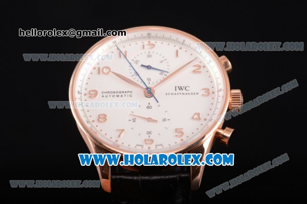 IWC Portugieser Chrono Swiss Valjoux 7750 Automatic Rose Gold Case with White Dial Black Leather Strap and Arabic Numeral Markers - 1:1 Original - Click Image to Close