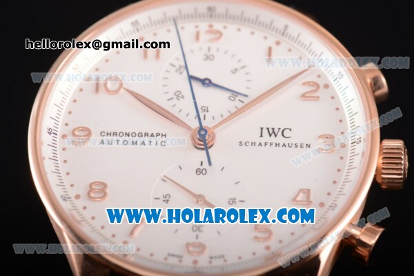 IWC Portugieser Chrono Swiss Valjoux 7750 Automatic Rose Gold Case with White Dial Black Leather Strap and Arabic Numeral Markers - 1:1 Original - Click Image to Close