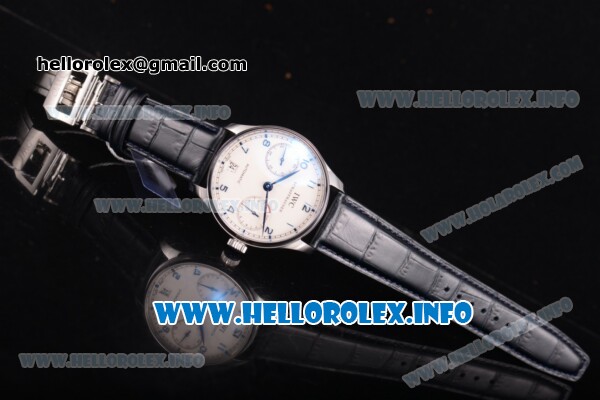 IWC Portuguese Power Reserve Clone IWC 52010 Automatic Steel Case with White Dial and Blue Arabic Numeral Markers - 1:1 Original (ZF) - Click Image to Close