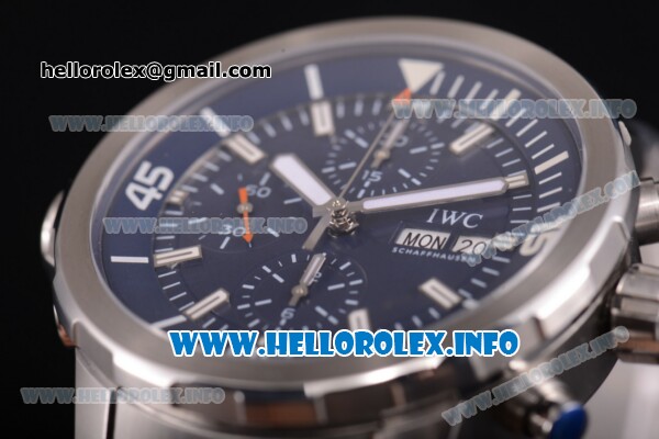IWC Aquatimer Chronograph Edition "Expedition Jacques-Yves Cousteau" Swiss Valjoux 7750 Automatic Full Steel with Blue Dial and Stick Markers - Click Image to Close