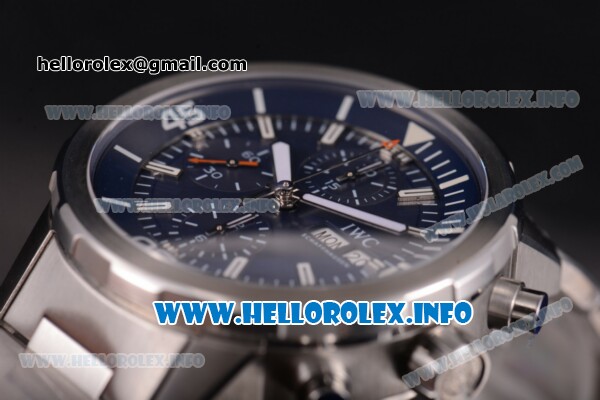 IWC Aquatimer Chronograph Edition "Expedition Jacques-Yves Cousteau" Swiss Valjoux 7750 Automatic Full Steel with Blue Dial and Stick Markers - Click Image to Close