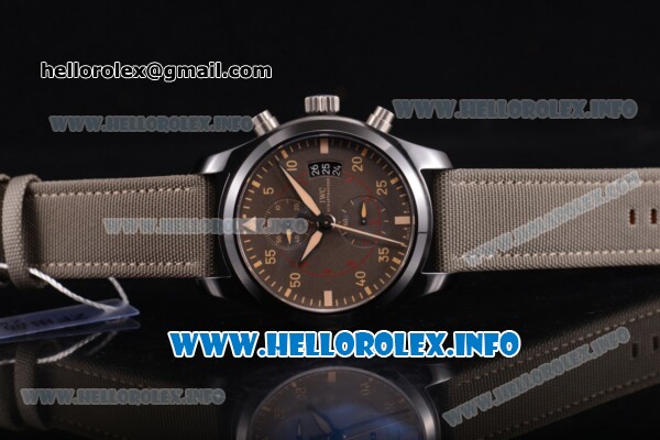 IWC Pilot's Watch Top Gun Miramar Chrono Swiss Valjoux 7750 Automatic Ceramic Case with Brown Dial and Grey Nylon/Leather Strap (YL) - Click Image to Close