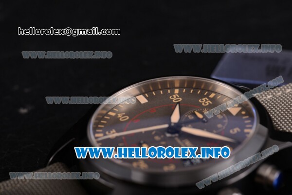 IWC Pilot's Watch Top Gun Miramar Chrono Swiss Valjoux 7750 Automatic Ceramic Case with Brown Dial and Grey Nylon/Leather Strap (YL) - Click Image to Close