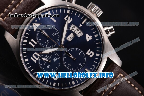 IWC Pilot's Watch Chronograph Edition "The Little Prince" Swiss Valjoux 7750 Automatic Steel Case with Blue Dial Brown Leather Strap and White Arabic Numeral Markers (YL) - Click Image to Close
