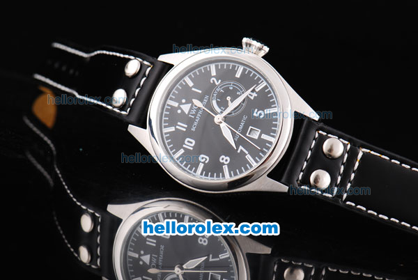 IWC Big Pilot Automatic Movement with Black Dial and White Numeral Marking-Black Leather Strap - Click Image to Close