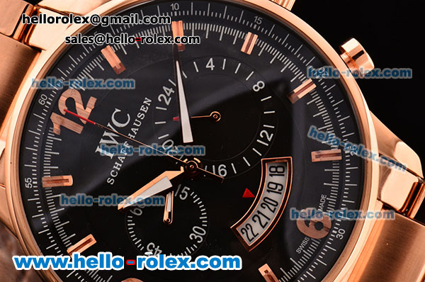 IWC Portuguese Chrono Japanese Miyota OS10 Quartz Rose Gold Case with Stick/Numeral Markers Black Dial and Rose Gold Strap - Click Image to Close