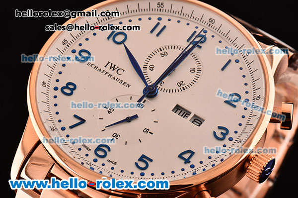 IWC Portuguese Chrono Japanese Miyota OS10 Quartz Rose Gold Case with Numeral Markers White Dial and Rose Gold Strap - Click Image to Close