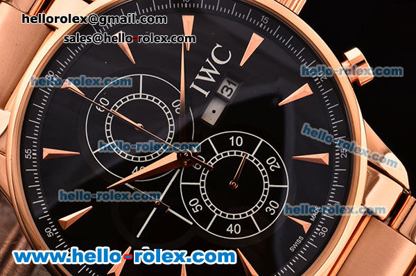 IWC Portuguese Chrono Japanese Miyota OS10 Quartz Rose Gold Case with Stick Markers Black Dial and Rose Gold Strap - Click Image to Close