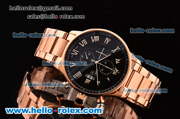 IWC Portuguese Chrono Japanese Miyota OS10 Quartz Rose Gold Case with Roman Markers Black Dial and Rose Gold Strap - Click Image to Close