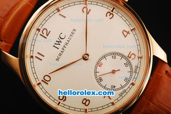 IWC Portuguese Asia 6497 Manual Winding Movement Rose Gold Case with White Dial and Rose Gold Arabic Numerals - Click Image to Close