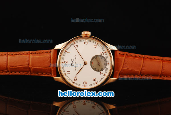 IWC Portuguese Asia 6497 Manual Winding Movement Rose Gold Case with White Dial and Brown Leather Strap - Click Image to Close