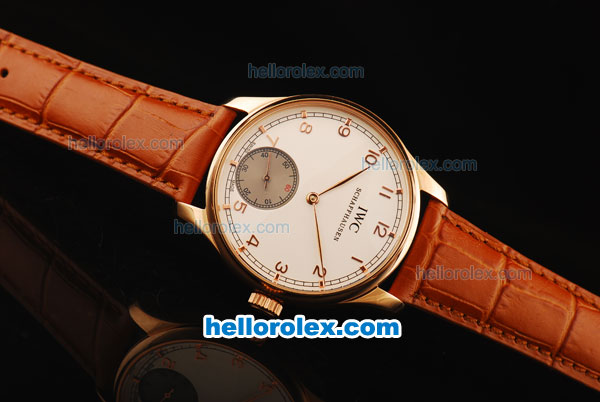 IWC Portuguese Asia 6497 Manual Winding Movement Rose Gold Case with White Dial and Brown Leather Strap - Click Image to Close