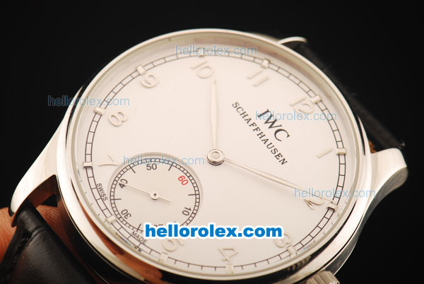 IWC Portuguese Asia 6497 Manual Winding Movement Steel Case with White Dial and Black Leather Strap - Click Image to Close