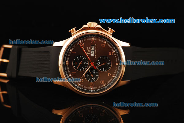IWC Portuguese Yacht Club Automatic Movement Rose Gold Case with Brown Dial and Black Rubber Strap - Click Image to Close