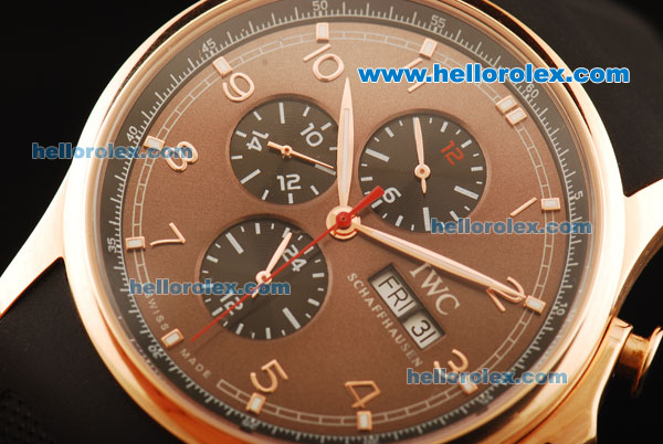 IWC Portuguese Yacht Club Automatic Movement Rose Gold Case with Brown Dial and Black Rubber Strap - Click Image to Close