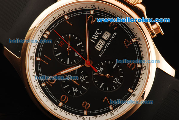 IWC Portuguese Yacht Club Automatic Movement Rose Gold Case with Black Dial and Black Rubber Strap - Click Image to Close