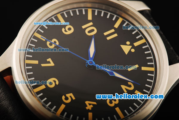 IWC Pilot's Watch Automatic Movement Steel Case with Black Dial and Black Leather Strap-55mm Size - Click Image to Close