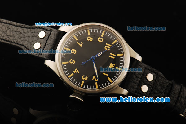 IWC Pilot's Watch Automatic Movement Steel Case with Black Dial and Black Leather Strap-55mm Size - Click Image to Close