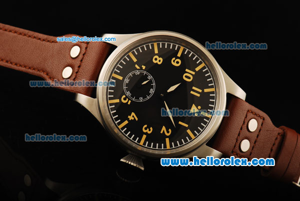 IWC Pilot's Watch Automatic Movement Steel Case with Black Dial and Brown Leather Strap-55mm Size - Click Image to Close