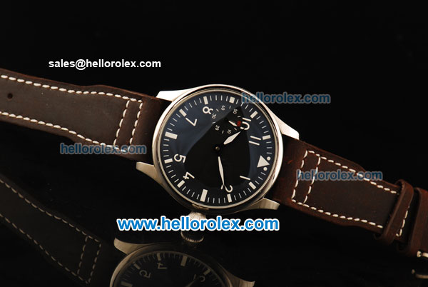 IWC Big Pilot Manual Winding Movement Steel Case with Black Dial and Brown Leather Strap - Click Image to Close
