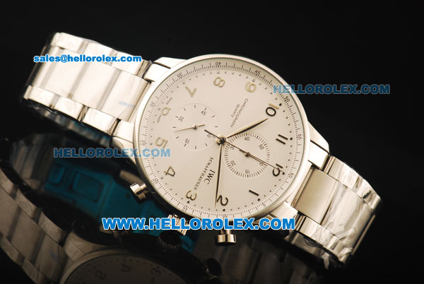 IWC Portuguese Chronograph Miyota Quartz Movement Steel Case with White Dial and Steel Strap - Click Image to Close