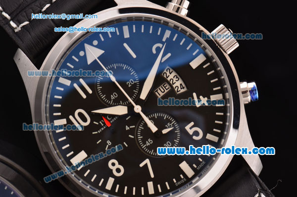 IWC Big Pilot Chronograph Miyota OS20 Quartz Steel Case with Black Dial and White Numeral Markers - Click Image to Close