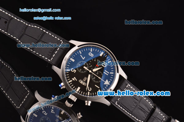 IWC Big Pilot Chronograph Miyota OS20 Quartz Steel Case with Black Dial and White Numeral Markers - Click Image to Close