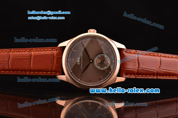 IWC Portuguese Vintage Swiss ETA 2836 Automartic Rose Gold Case with Brown Dial and Brown Leather Strap - Click Image to Close