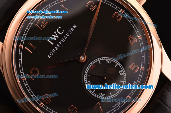 IWC Portuguese Swiss ETA 2836 Automartic Rose Gold Case with Black Dial and Numeral Markers - Click Image to Close